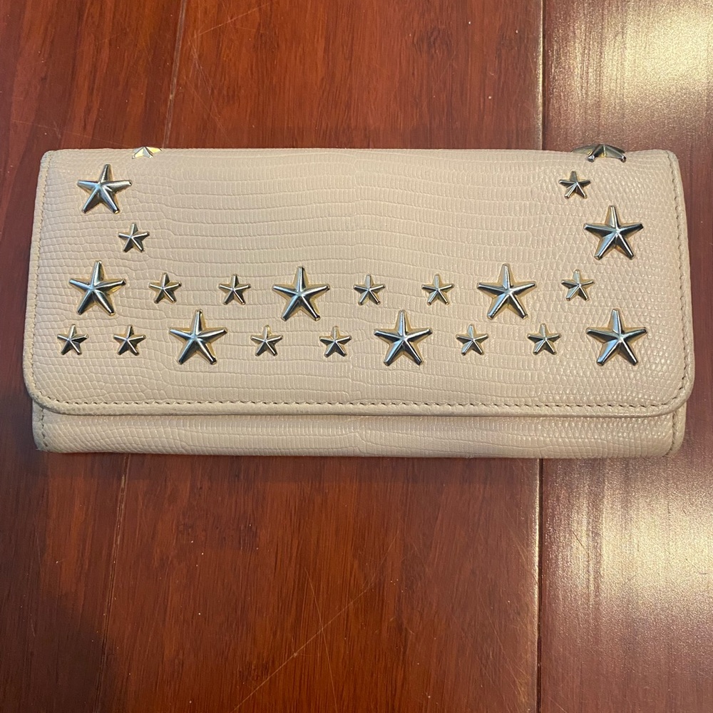 Jimmy Choo Cream Leather Wallet with Star Studs